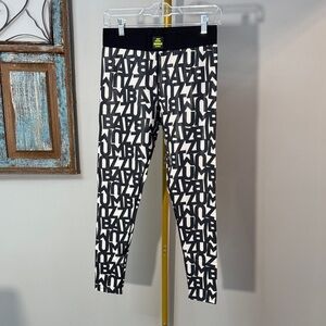 Zumba Fitness Black & White All-Over Logo Leggings EUC L